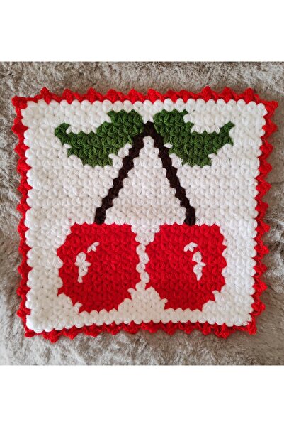 SevseHobi SEVSEHOBİ HANDMADE KİRAZ DESENLİ ÖRME KARE MODELLİ BANYO/SÜS/ÇEYİZLİK LİF