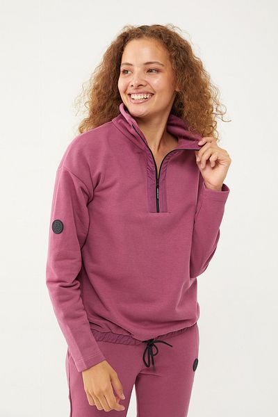 bilcee Women's Plum Straight Leg, Stand Collar Half Zipper Sweatshirt Set 1632