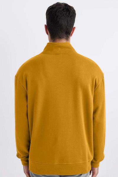 bilcee Peak Men's Dark Yellow Oversize Zippered Collar Sweatshirt 7021