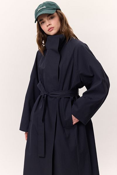 Manuka HOHER KRAGEN ÜBERLÄSSIGER TRENCHCOAT MARINEBLAU