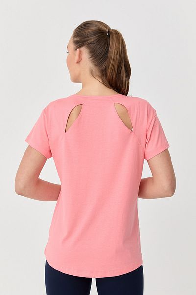 bilcee Tricou cu mânecă scurtă pentru femei, din bumbac coral deschis, cu detaliu la spate 9713