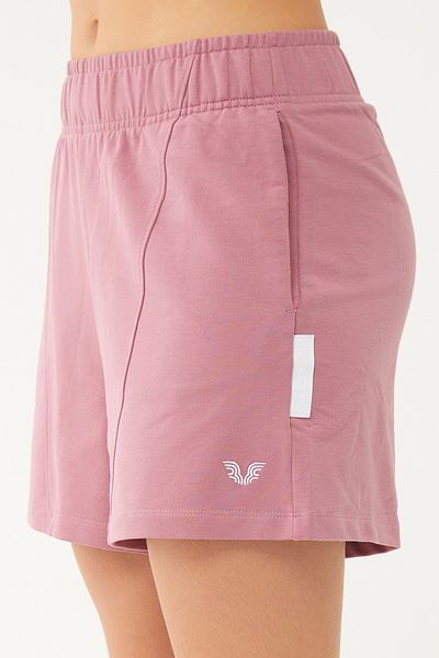 bilcee Pantaloni scurți sport pentru femei, din bumbac organic, de culoare pudra, cu croiala largi - 0721