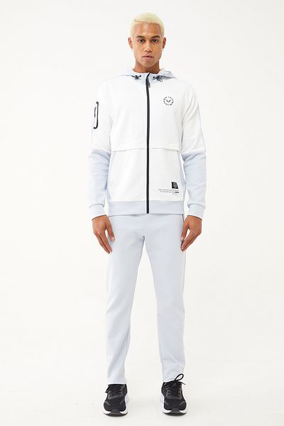bilcee Men's White Hooded Lycra Cotton Tracksuit 1525