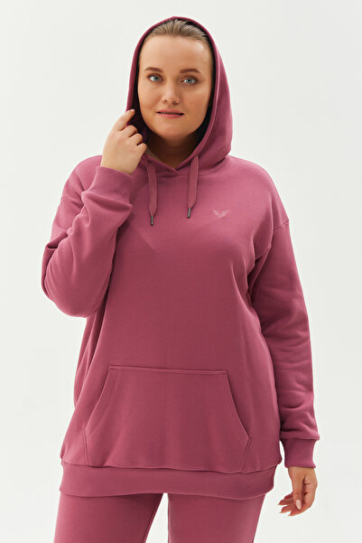 bilcee Women's Dark Pink Hooded Kangaroo Pocket Cotton Sports Plain Sweatshirt 8785