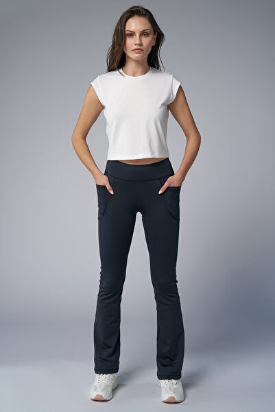 bilcee Peak γυναικείο μαύρο ψηλόμεσο παντελόνι με τσέπες ισπανικό κολάν 7027