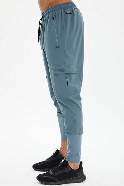 bilcee Pantaloni de sport pentru bărbați, albaștri, din țesătură fină, cu buzunare cargo 0775