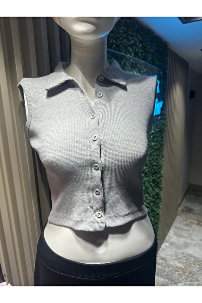 mor butik المرأة بولو الرقبة بلا أكمام المحاصيل