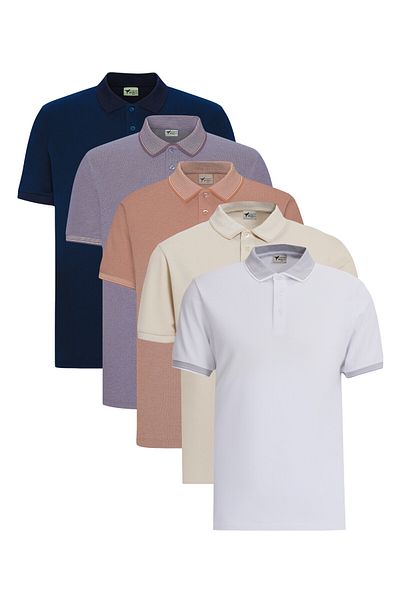 AC&Co / Altınyıldız Classics Men's 5-Pack Non-Shrink Cotton Fabric Non-Curling Collar Slim Fit Slim Fit Polo Neck T-Shirt