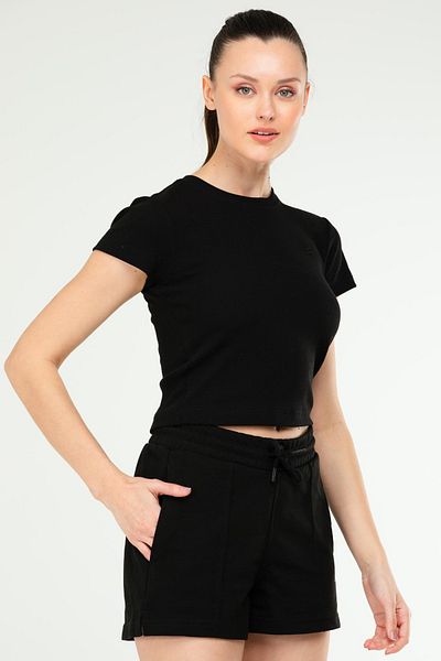 speedlife Body Crop pentru femei, negru, slim fit - decolteu, mânecă scurtă SF0757