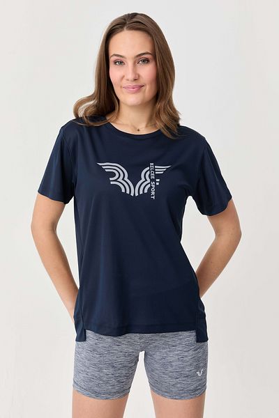 bilcee Tricou cu imprimeu pentru antrenament, albastru bleumarin, cu uscare rapidă, 9706