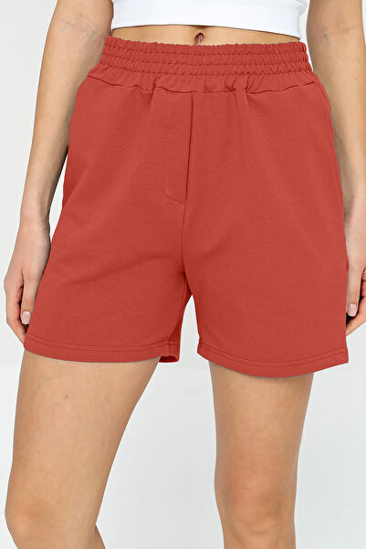 bilcee Quicktime Women's Open Tile High Waist Cotton Pocket Elastic Waist Sports Shorts 7006