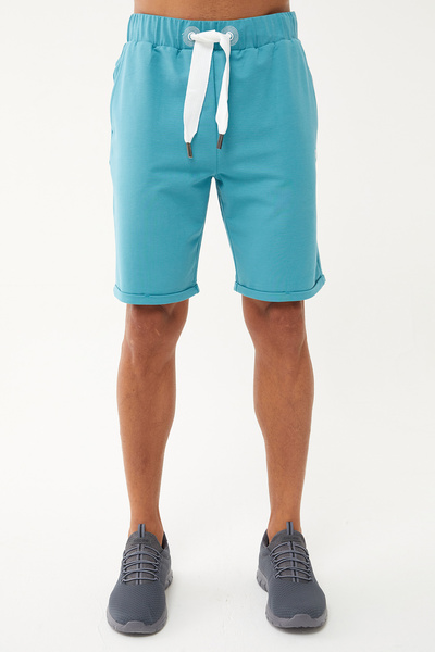 bilcee Men's Dark Green Thick Drawstring Elastic Waist Organic-Bermuda Sports Shorts 0803