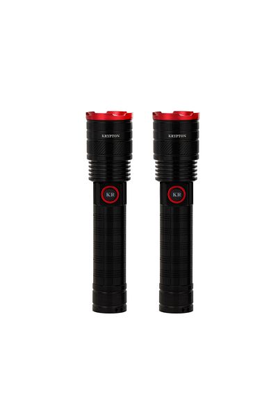 KRYPTON 2PCS Zoomable LED Flashlight KNFL5166, 4000mAh, 1500LM, Type-C Charging, SOS, Portable