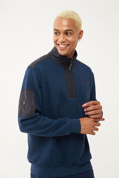 bilcee Men's Petrol Half Zipper Soft Textured Sweatshirt 1550