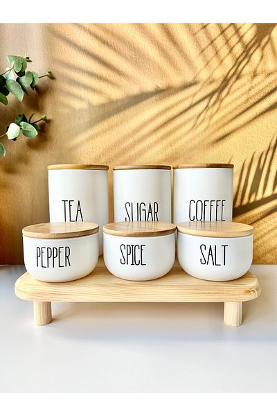 Mottogo Bamboo Lid Jar with Wooden Base |   Spice Bowl and 3 Spice Spoons
