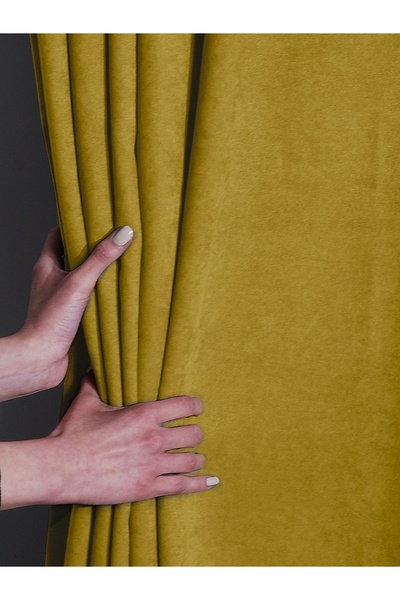 FAVOLLİ Velvet Textured Sun Yellow Pleated Island Background Curtain