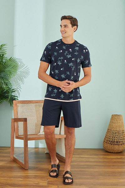 Sevim Men'S, Navy Blue, 100% Cotton, T-Shirt Shorts Set/ Home Wear