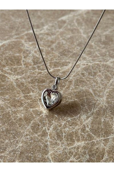 Reorah Collection Zircon Stone Steel White Heart Necklace