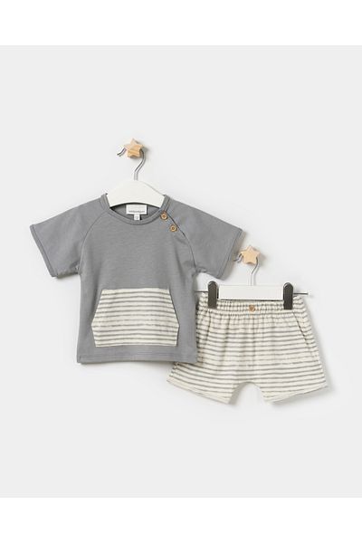 Minipodyum Baby Boy T-Shirt Shorts Striped Summer Double Set
