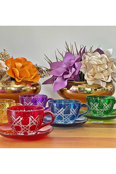 P&ORA PREMIUM KITCHEN PRODUCTS BASIC Kesme 6 Renk 6 lı Kahve Fincan Takımı , ...