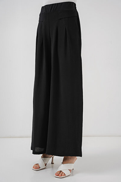 Bigdart Kadın Geniş Paça Pileli Pantolon 6718 - Siyah