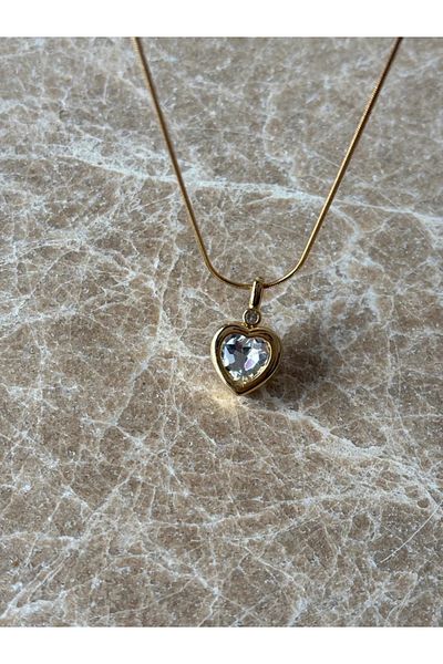 Reorah Collection Zircon Stone Steel White Heart Necklace