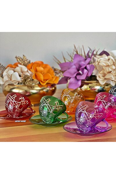 P&ORA PREMIUM KITCHEN PRODUCTS Penguen Kesme 6 Renk 6 lı Kahve Fincan Takımı ...