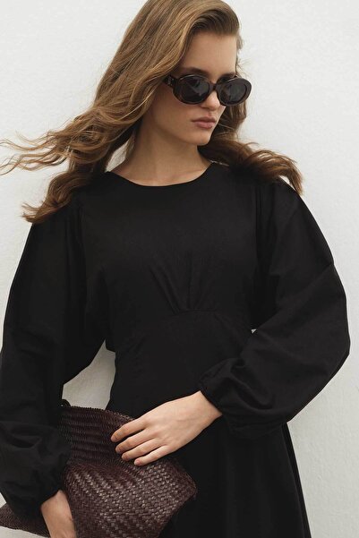 Hooopstore Μαύρο λινό - Φόρεμα με μπαλόνι μανίκι