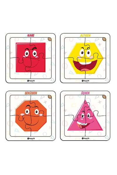 kutuTR Educational and Instructional Wooden 8-Piece 4-Piece Geometric Shapes Learning Set for Children 8-Piece