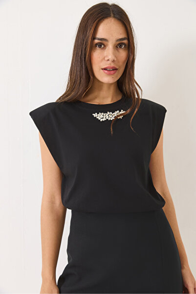 Bianco Lucci Γυναικείο αμάνικο μπλουζάκι με λεπτομέρεια από πέτρα 3059 60283041