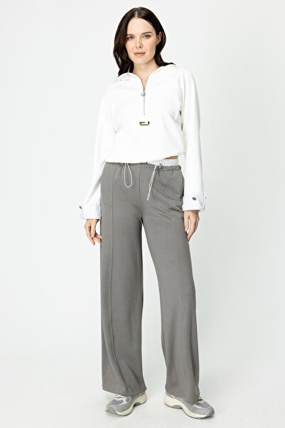 ON TRİKO Beli Lastik Detaylı Pantolon - GRİ