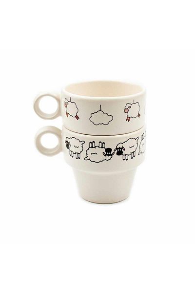 PALTO TASARIM Set of 2 Sleepless Sheep Espresso Cups - Gift Ceramic Cup