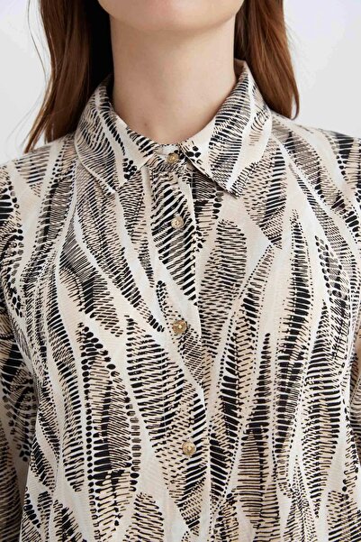 DeFacto E0786 Siyah Regular Fit Desenli Uzun Kollu Gömlek Tunik