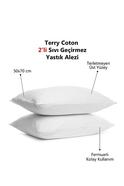 Mislina Home Terry Cotton Cotton 2-Piece Zippered Liquid Waterproof Pillow Protector Mattress 50x70 Cm