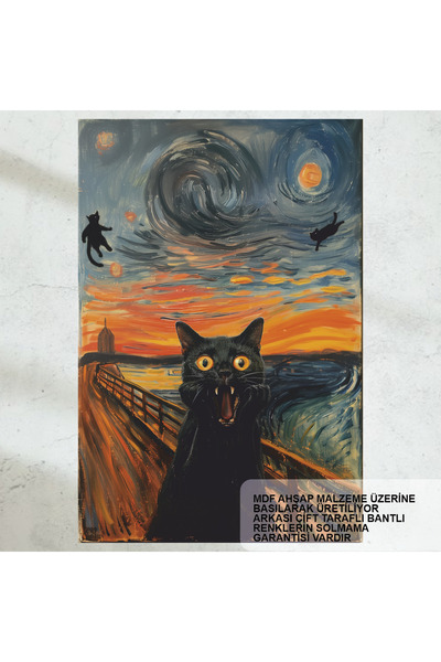 Hayat Poster çığlık tablosu kedi versiyon komik esprili tablo retro ahşap poster