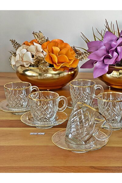 P&ORA PREMIUM KITCHEN PRODUCTS Aqua Cut Gilded (Real) 6-Piece Coffee Cup Set,...
