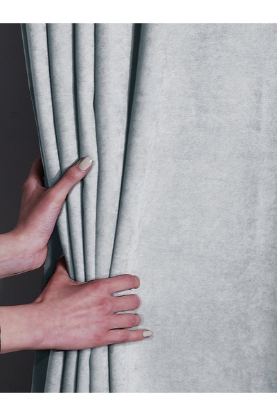 FAVOLLİ Velvet Textured White Color Pleated Island Background Curtain