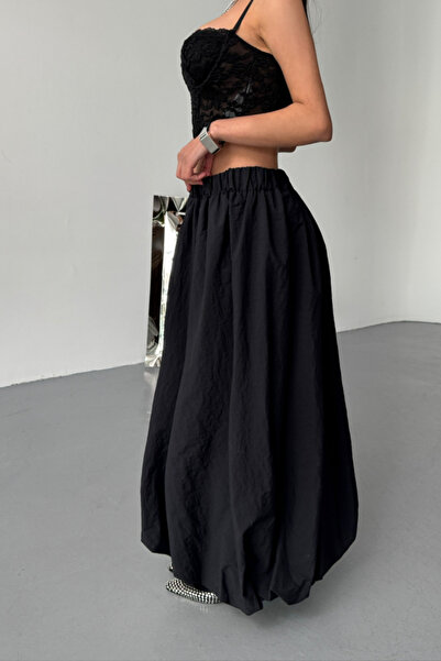 leyla sanat sanata yeni bir bakış açısı Leyla New Perspective on Art Art Waist Elastic Balloon Skirt Shanel Boy Soft Fabric - Black