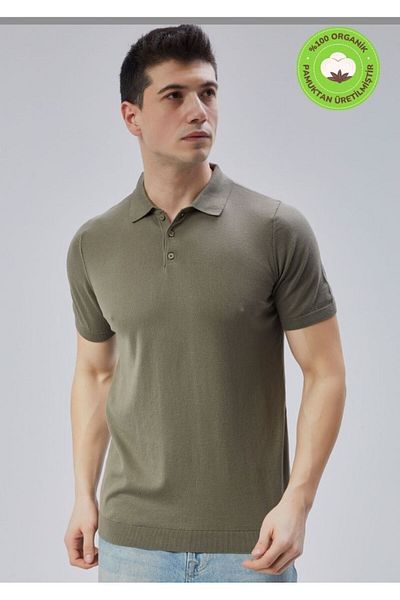 Trist Star Men's Khaki 100% Cotton Polo Neck Short Sleeve Knitwear Sweater Trist-7107