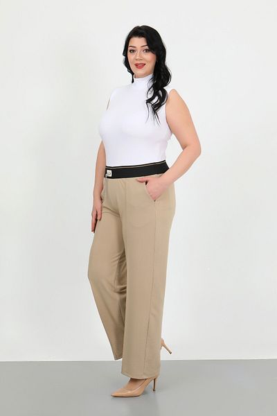 By Alba Collection Women's Mink Elastic Waist Lycra High Waist Chain Detail Large Size Trousers