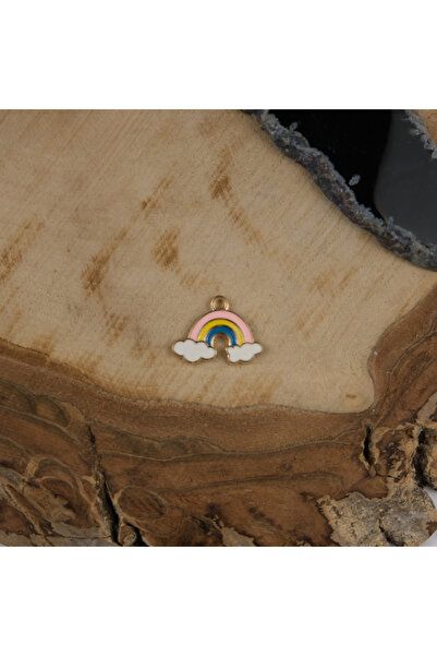 Prestij Boncuk مجوهرات وإكسسوارات قوس قزح وردي مع حلقة معدنية صفراء
