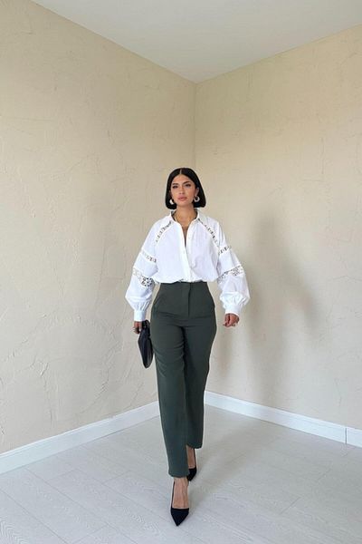 Viyamo Khaki Pencil and Skinny Leg Trousers