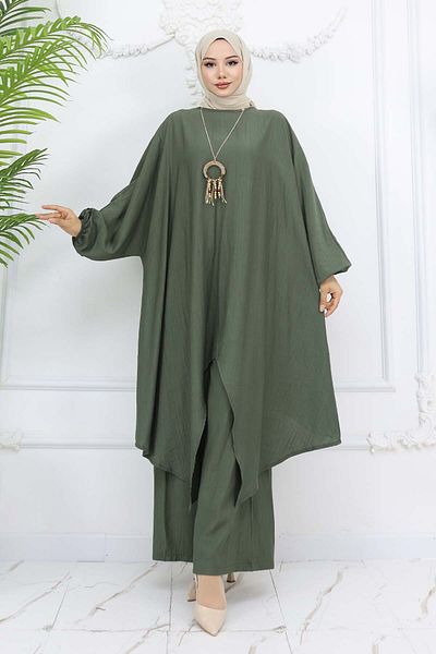 benguen Μακρύ τουνίκ Casual Διπλό Σετ Χακί 4765