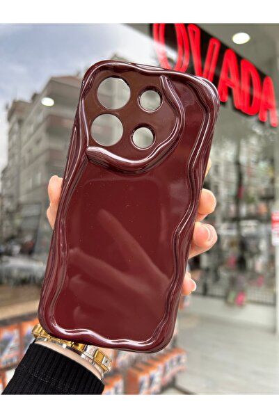 OVADA Xiaomi Note 13 Uyumlu Kamera Korumalı 3D Dalga Kenarlı Parlak Bordo Kılıf