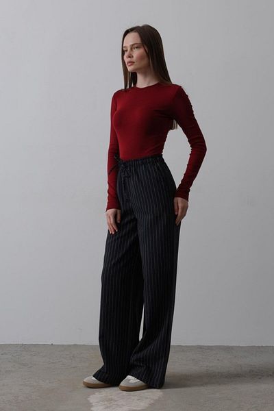 Moda Asmira Wide Leg Trousers with Elastic Waist - Navy Blue-White