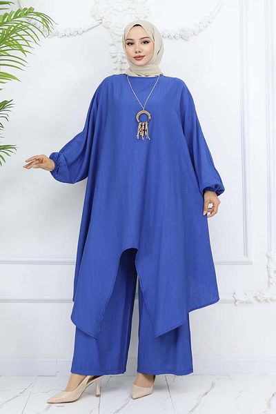 benguen Long Tunic Loose Double Suit Saks Blue Model 4765