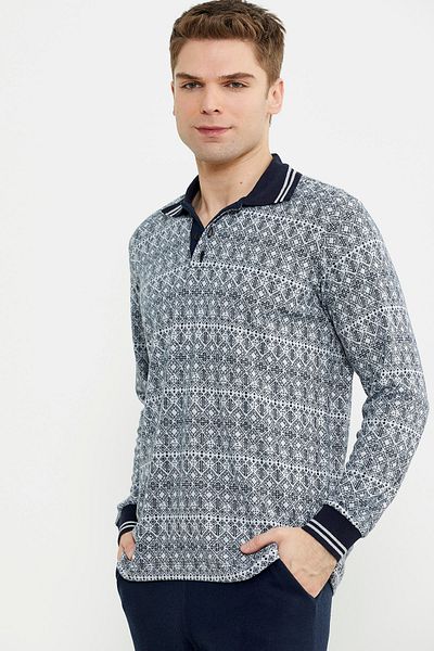 Sementa Σετ πιτζάμες με μαλακή υφή Polo Neck - Navy Blue