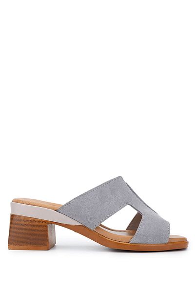 Tamer Tanca Women's Genuine Leather Stone Suede Heeled Slippers