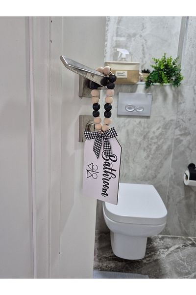 rosfloa rf Decorative Beaded "Bathroom" Written Toilet Bathroom Door Handle Accessory Wooden Gift Ornament