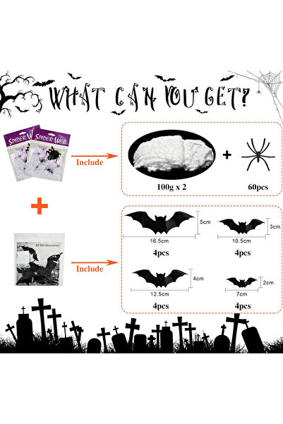 KATELUO Set panza cu 2 paienjeni si 16 stickere cu lilieci pentru Halloween Kateluo, poliester/. plastic/PVC